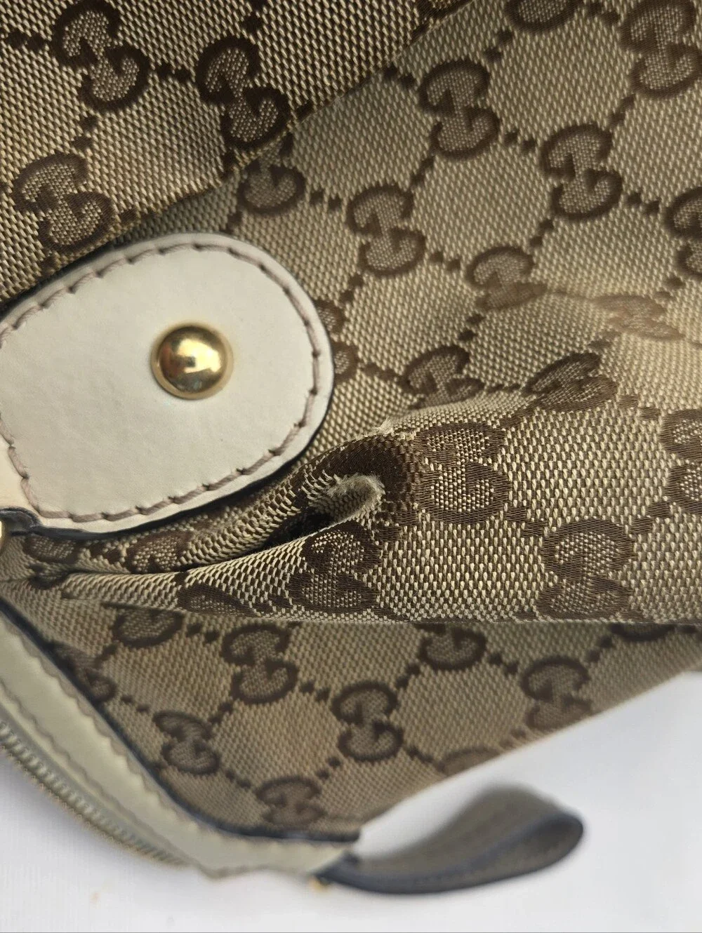 Gucci Tan GG Canvas Satchel with Light Tan Leather Trim